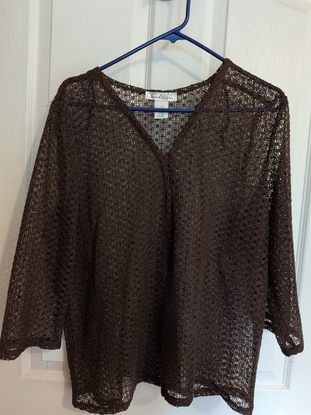 Crochet V-Neck Tunic in Brown by